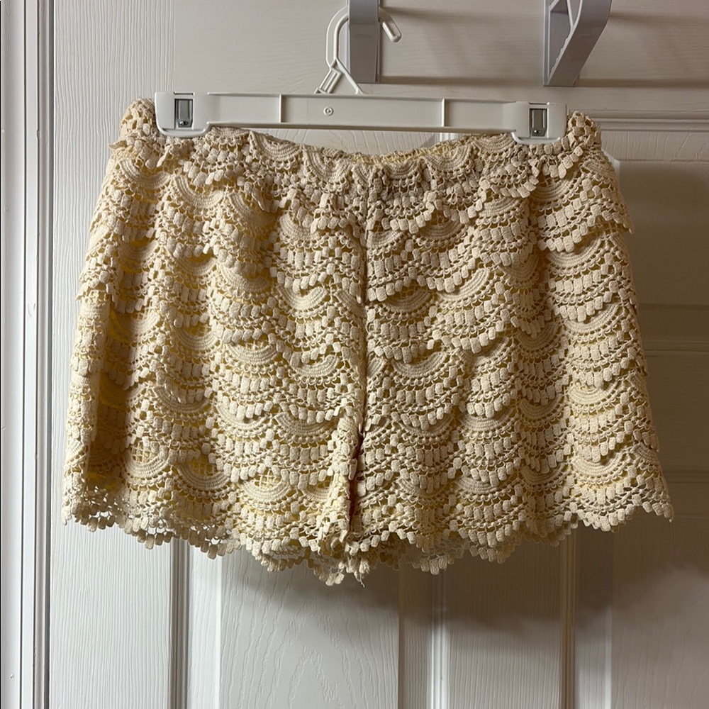 3 Sisters Cream High Waist Lace Shorts